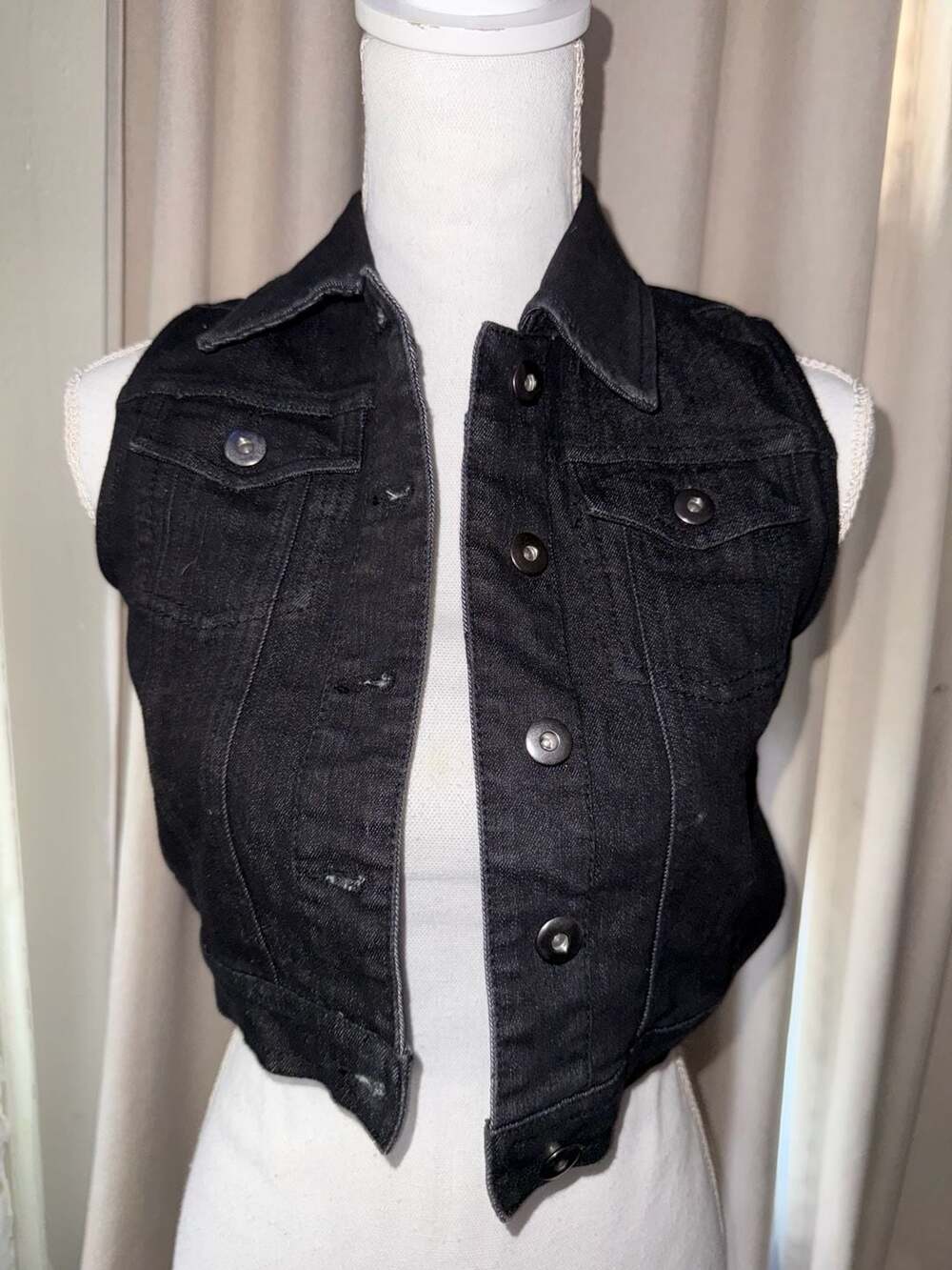 Weissman Denim Vest Size MC Black Crop Sleeveless Jacket